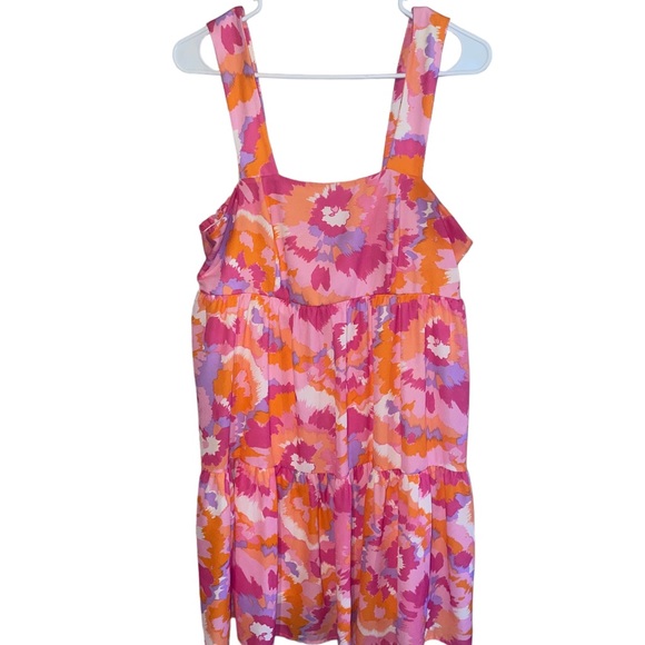 NWT Adrienne Multi Color Orange and Pink Tie Dye Tiered Dress w square neck Flow - Picture 3 of 5